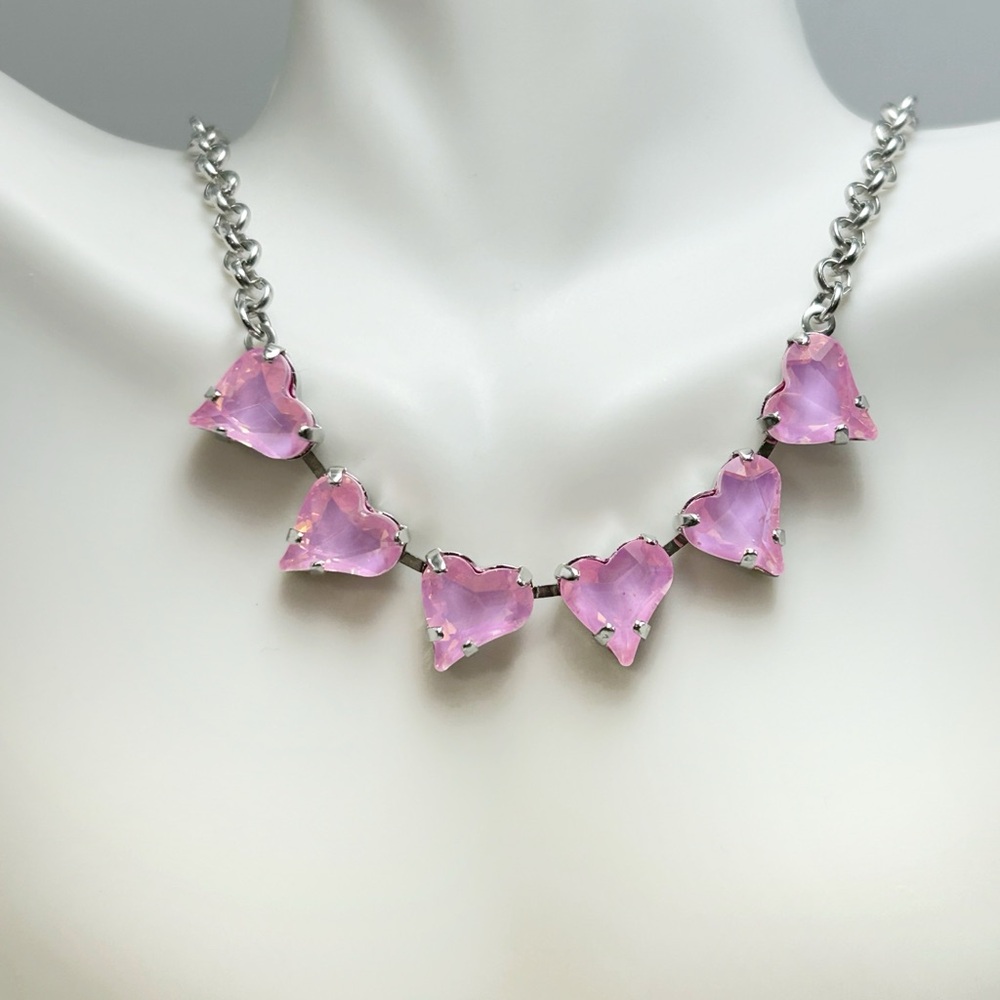 Sweet Heart Necklace‎ Pink Cup Chain Tennis Necklace Pastel Necklace
